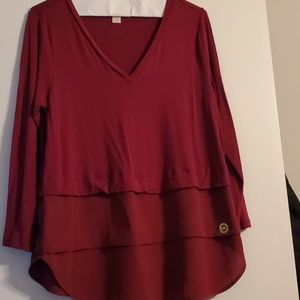 Layered maroon v neck top